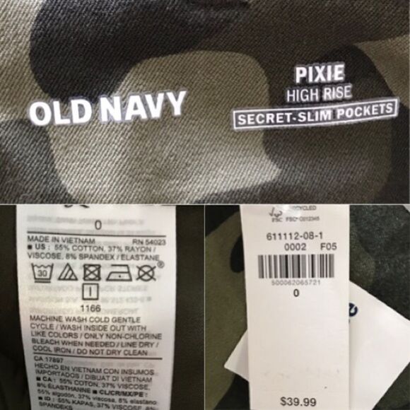 Old Navy Olive Camo High Rise Pixie Pants 0 NWT - Picture 6 of 7